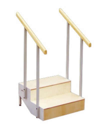 Mod. peldaños para Escalera con Rampa Metálica tres escalones con pasamanos fijo