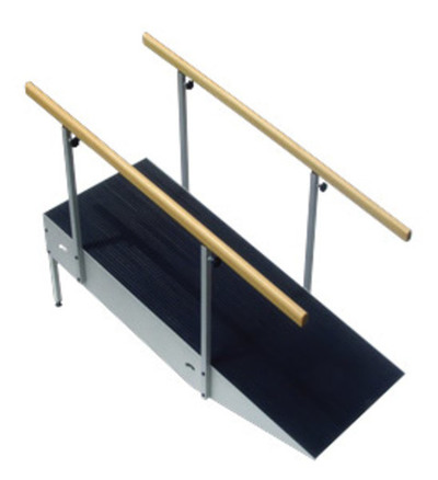 Mod. rampa para Escalera con Rampa Metálica tres escalones con pasamanos regulable en altura